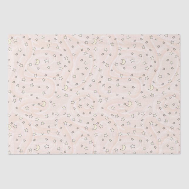 Swirly Pastel Orange Stars & Moons Tissue Paper (Front)