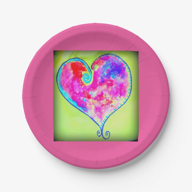 swirly pink heart paper plate (Front)