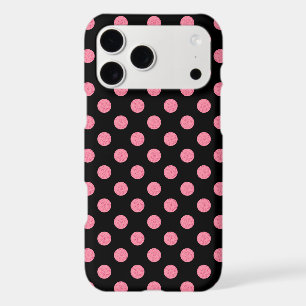 Swirly pink polka dots on black background