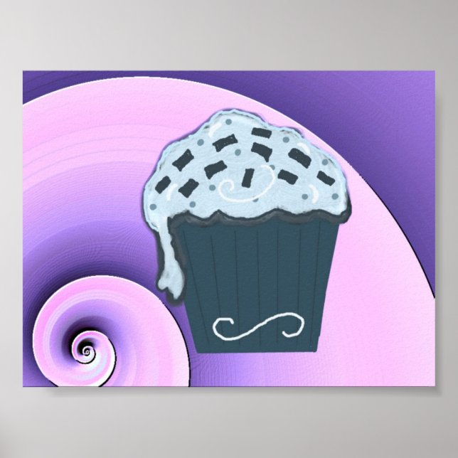 Swirly Purple and Blue Cupcake Design on Poster (Front)