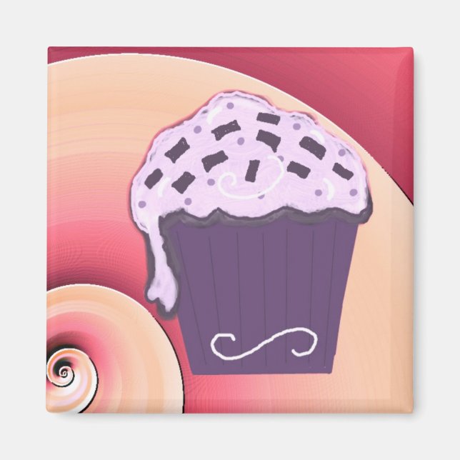 Swirly Purple Cupcake Magnet (Front)