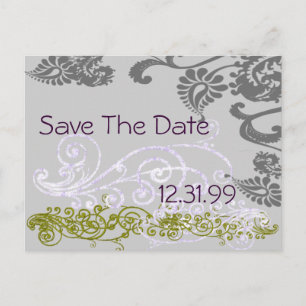 Swirly Purple & Green Save The Date Announcement Postcard