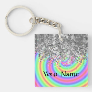 Swirly rainbow and faux glitter key ring
