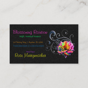Swirly Rainbow Rose Business Card