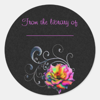 Swirly Rainbow Rose Classic Round Sticker