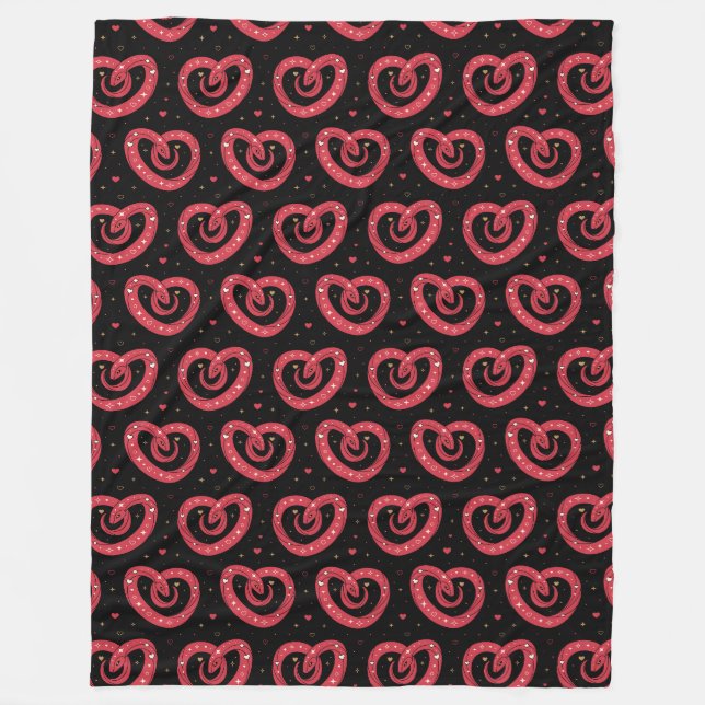 Swirly Red Abstract Hearts Pattern Fleece Blanket (Front)