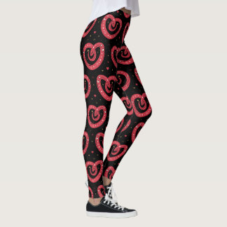 Swirly Red Abstract Hearts Pattern Leggings