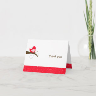 Swirly Red Bird Note Card Thank You Note Folded