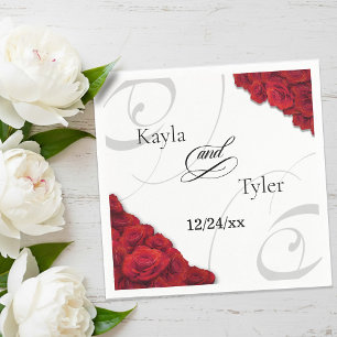 Swirly Red Roses Wedding Napkin