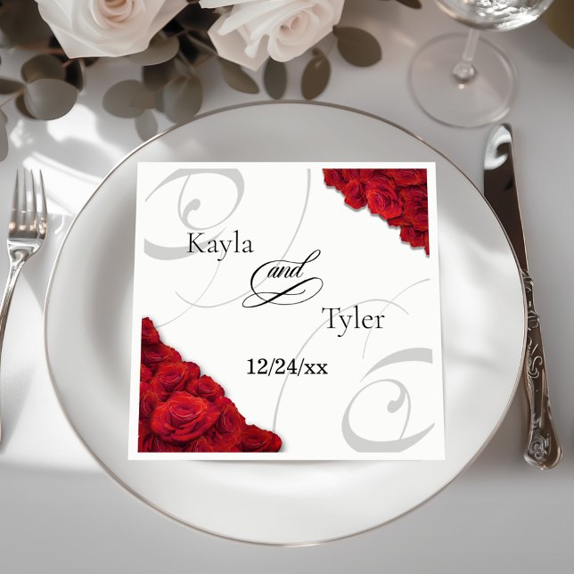 Swirly Red Roses Wedding Napkin (Creator Uploaded)