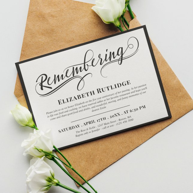 Swirly Remembering Black White Death Anniversary Invitation (Creator Uploaded)