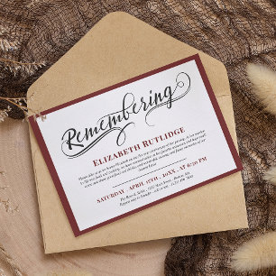 Swirly Remembering Marsala Red Death Anniversary I Invitation