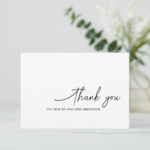 Swirly Script Black White Wedding Thank You Card