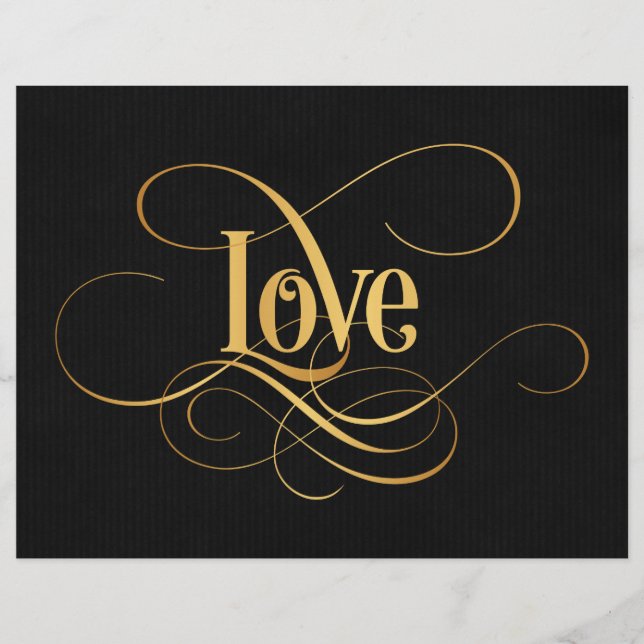 Swirly Script Calligraphy Love Gold on Black Flyer (Front)
