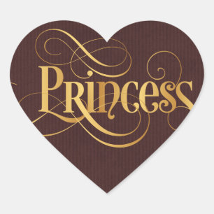 Swirly Script Calligraphy Princess Gold Burgundy Heart Sticker
