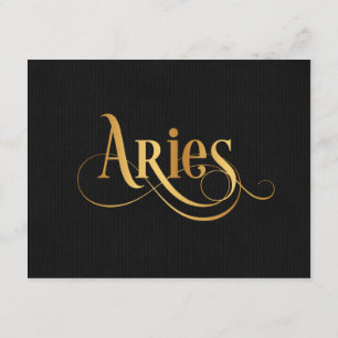 Swirly Script Zodiac Sign Aries Gold on Black Invitation