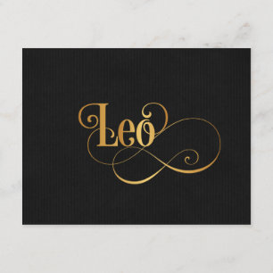 Swirly Script Zodiac Sign Leo Gold on Black Invitation
