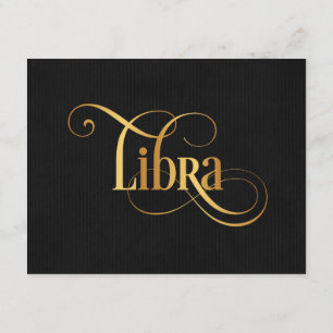 Swirly Script Zodiac Sign Libra Gold on Black Invitation