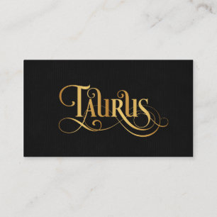Swirly Script Zodiac Sign Taurus Gold on Black Business Card