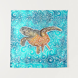 Swirly Sea-Turtle  Tapestry