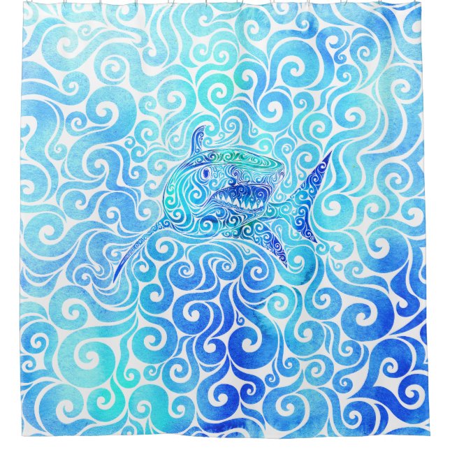 Swirly Shark Shower Curtain (Front)