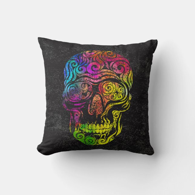 Swirly Skull  (colour) Cushion (Front)