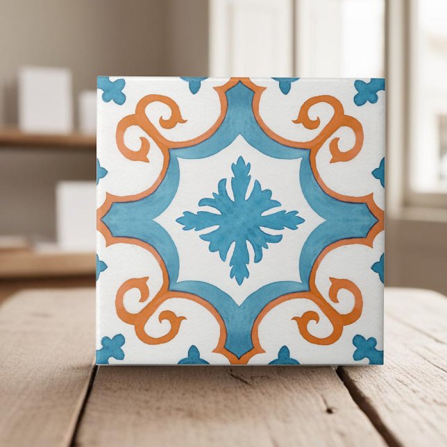 Swirly teal blue moroccan mediterranean style ceramic tile (Creator Uploaded)