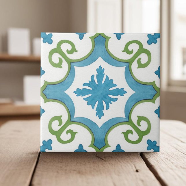 Swirly teal blue moroccan mediterranean style ceramic tile (Creator Uploaded)