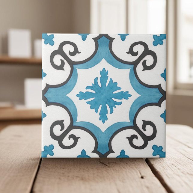 Swirly teal blue moroccan mediterranean style ceramic tile (Creator Uploaded)
