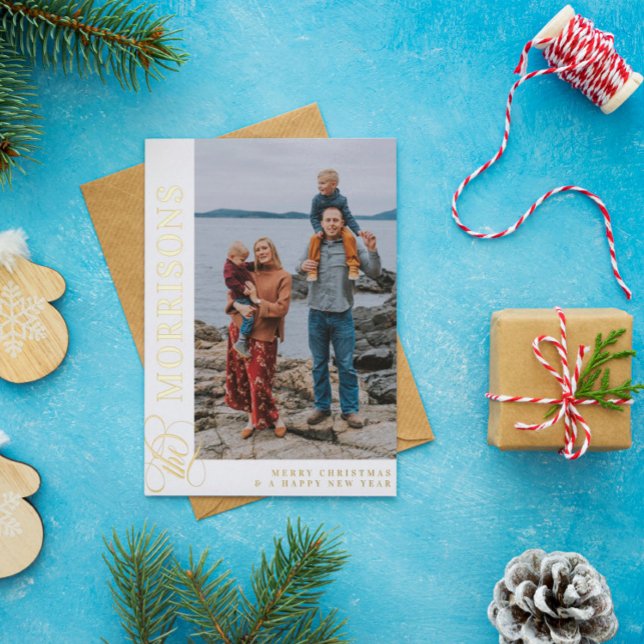 Swirly The Family Name Merry Christmas Gold Foil Holiday Card (Creator Uploaded)