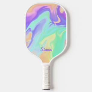 Swirly Tie Dye Pastel Groovy Monogrammed Name Pickleball Paddle