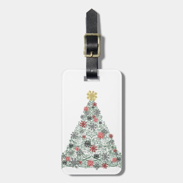 Swirly Tree Decorated Luggage Tag (Front Vertical)