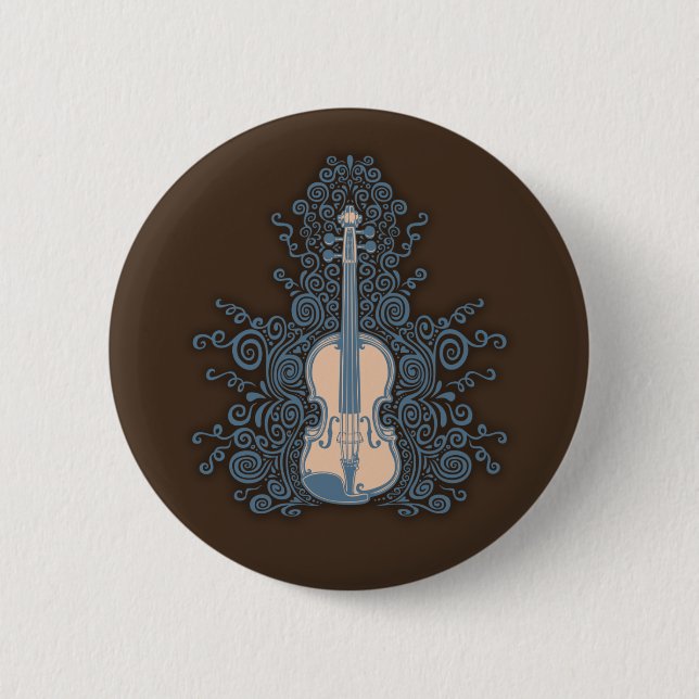Swirly Violin 6 Cm Round Badge (Front)