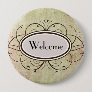 Swirly Welcome 10 Cm Round Badge