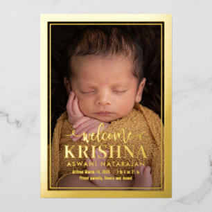 Swirly Welcome Foil Modern Baby Birth Announcement