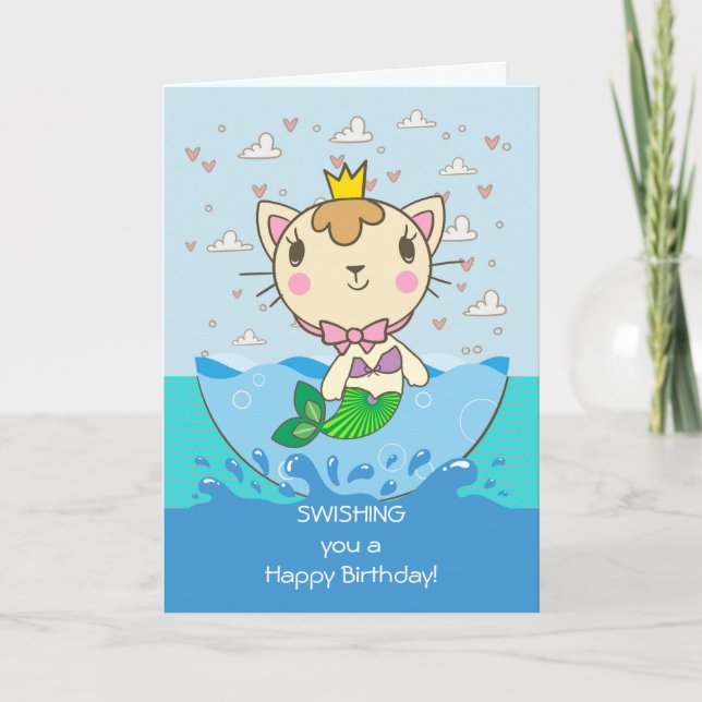 Swishing You a Happy Birthday Merkitten Purrmaid Card (Front)