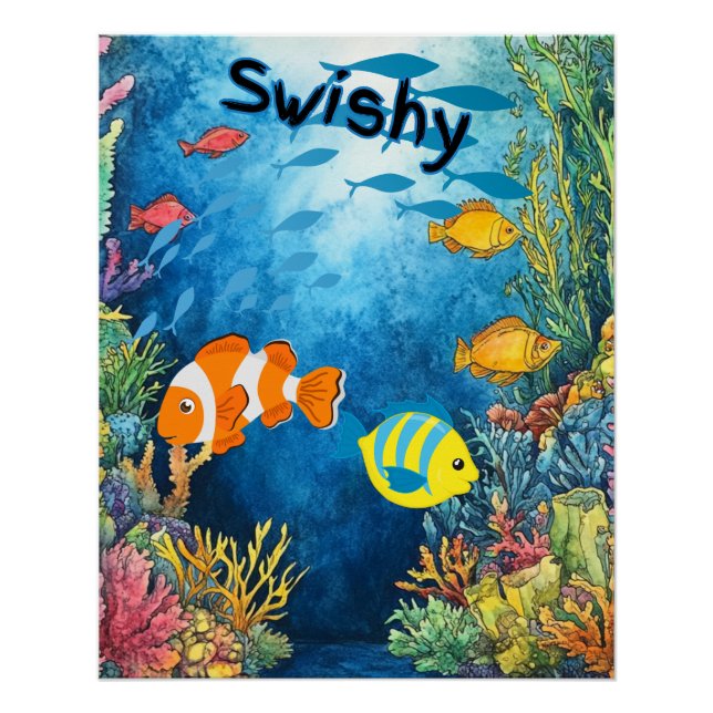 Swishy-Kids Watercolor Vibrant Fish Poster (Front)
