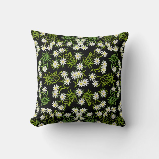 Swiss Alpine Edelweiss Floral Pillow (Front)