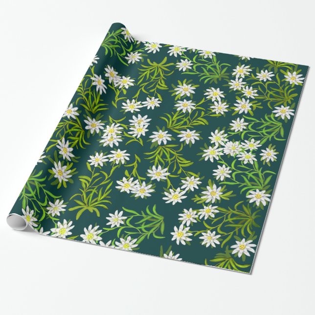 Swiss Alpine Edelweiss Flowers Wrapping Paper (Unrolled)
