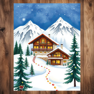 Swiss Alps Chalet Winter Mountain Travel Postcard