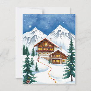 Swiss Alps Chalet Winter Mountain Travel Postcard