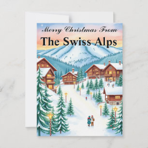 Swiss Alps Christmas Cosy Mountain Chalet Postcard