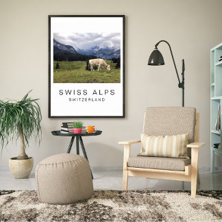 Swiss Alps Cow Switzerland Travel Photography Poster