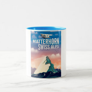 Swiss Alps Matterhorn travel poster Two-Tone Coffee Mug