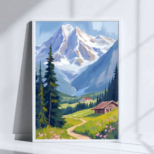 Swiss Alps Mountain Hillside Switzerland Travel Poster