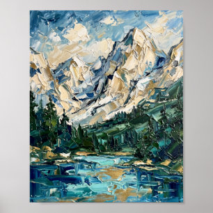 Swiss Alps Poster Luxury Abstract Oil Painting