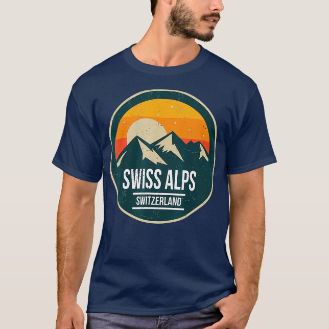SWISS ALPS SWITZERLAND Vintage Mountain Sunset T-Shirt (Front)