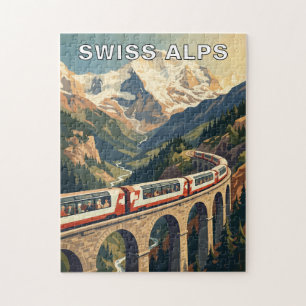 Swiss Alps Switzerland Vintage Travel Train Jigsaw Puzzle