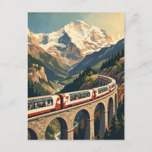 Swiss Alps Switzerland Vintage Travel Train Postcard
