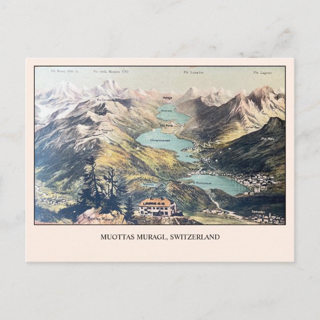 Swiss Alps View Muottas Muragl Vintage Blank Postcard (Front)